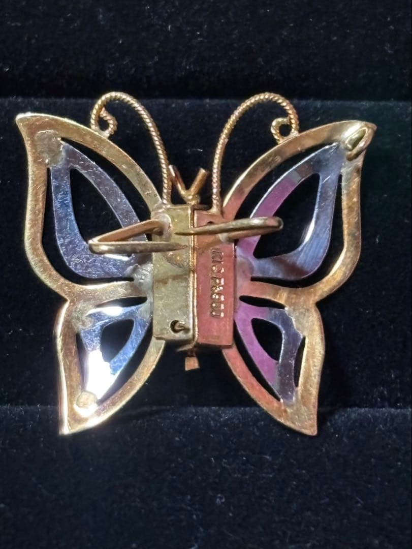 K18 蝶のブローチ 金色と銀色