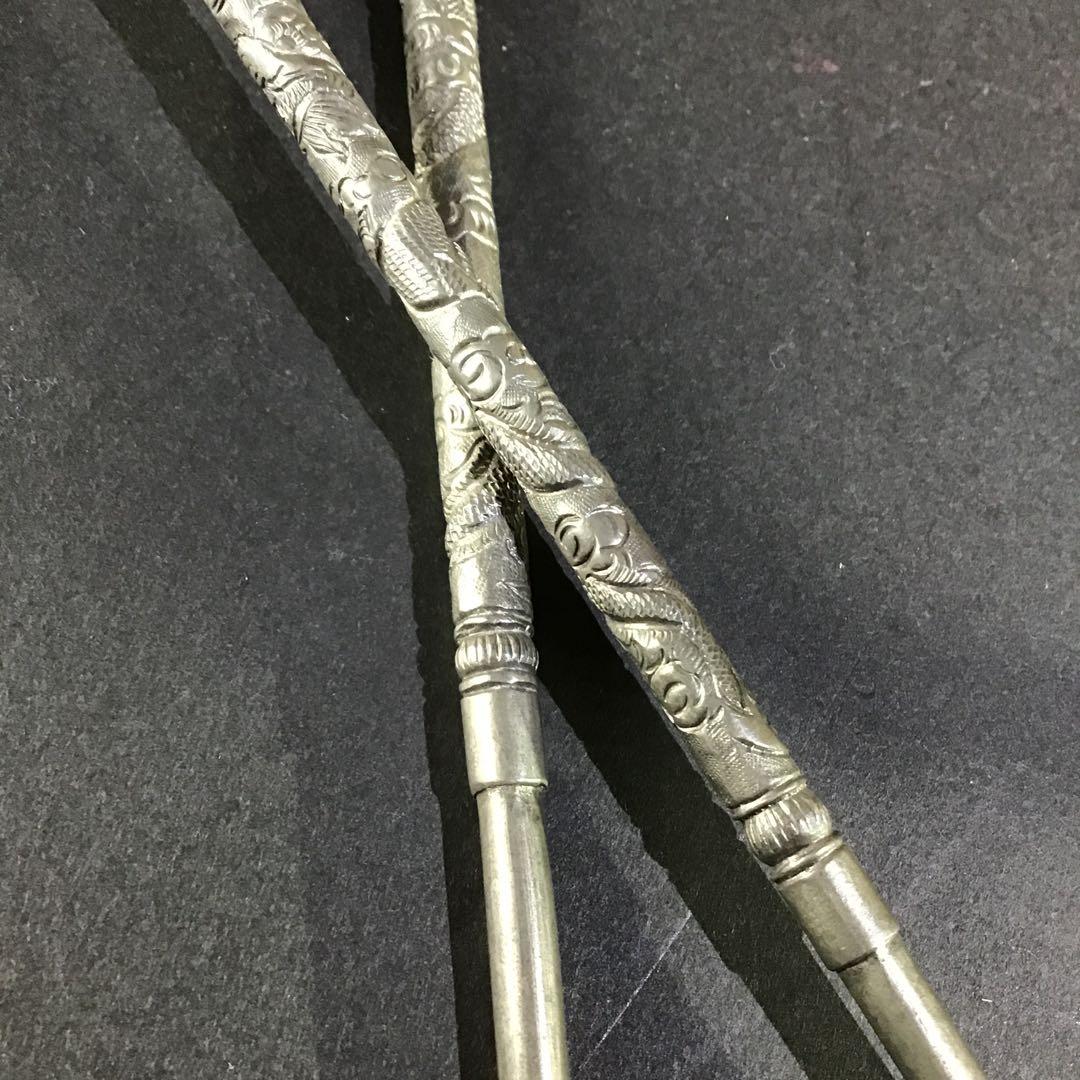 銀　昇龍彫箸　清朝皇帝　純銀保証　　　　　　　和1