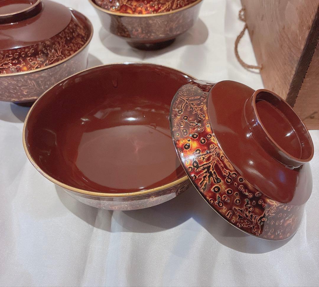 アンティーク品(明治)若狭塗り お吸い物5人分＆木箱set