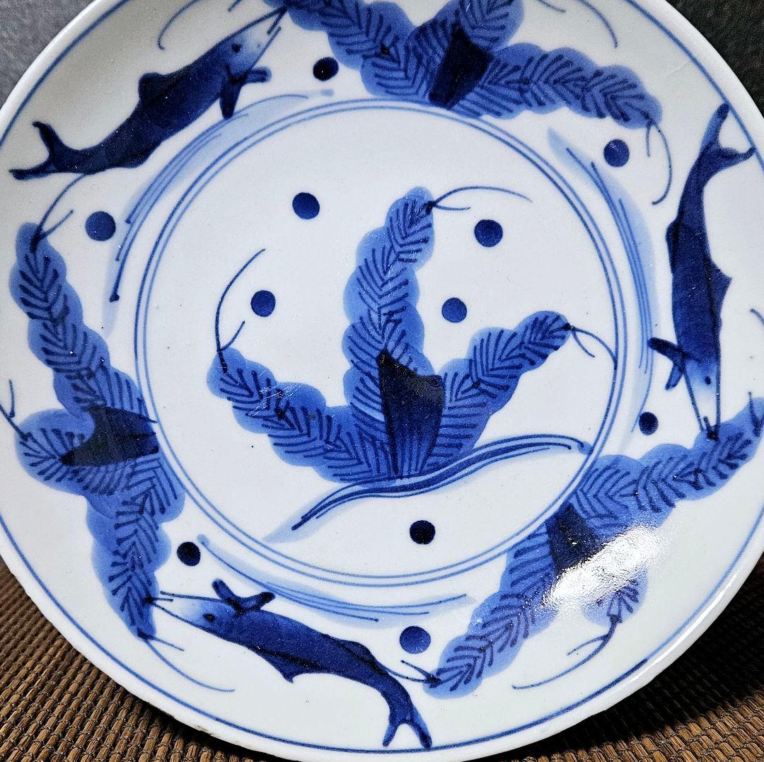 江戸時代後期　古伊万里　染付　鮎(あゆ)皿　径　約20.6cm鮎皿　検】柿右衛門