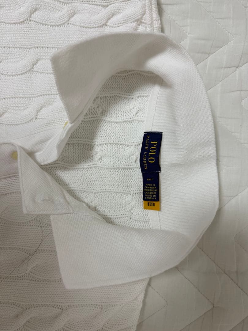 POLO RALPH LAUREN ケーブルニットポロシャツ Lホワイト