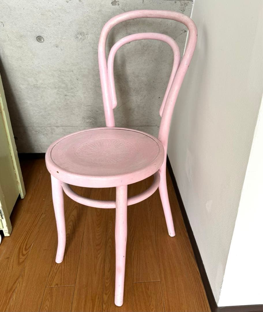 アンティークチェア　丸椅子　ピンク　ペイント家具　フランス
