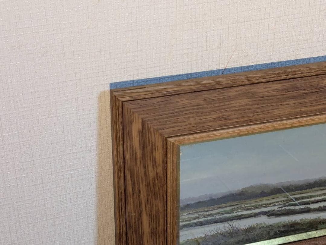 【真作】絵画　平賀正勝　油彩SM　梅雨の頃　静謐な水田風景　自然描写　Y99