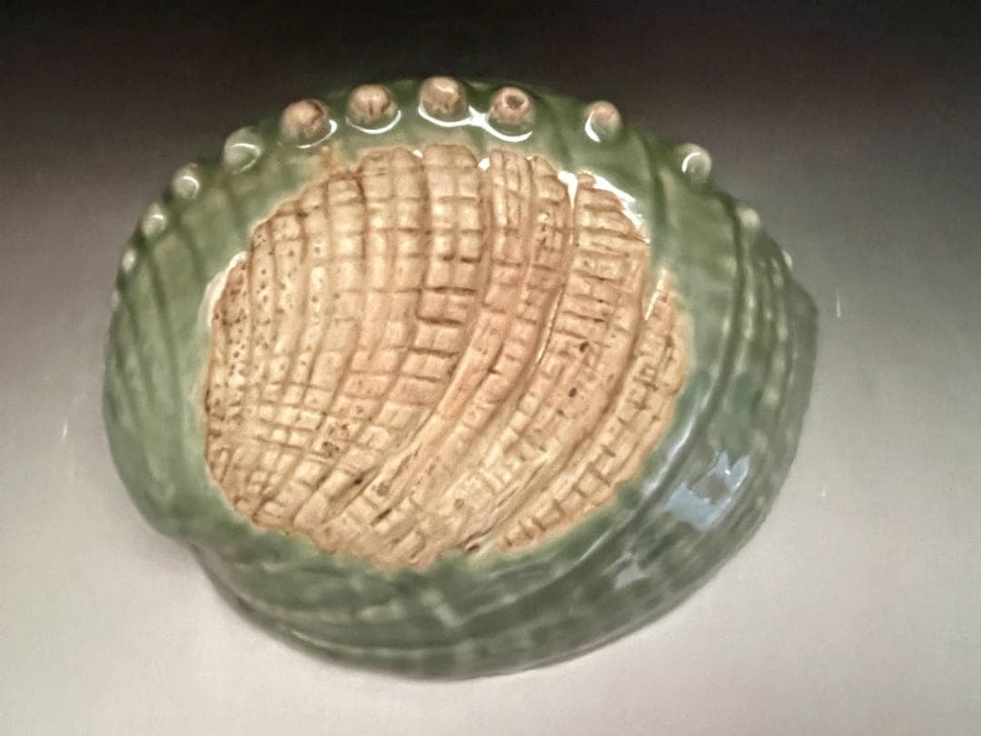 菓子器■古い青磁 鮑型 菓子鉢 飾り鉢 あわび 貝型 時代物 骨董品■