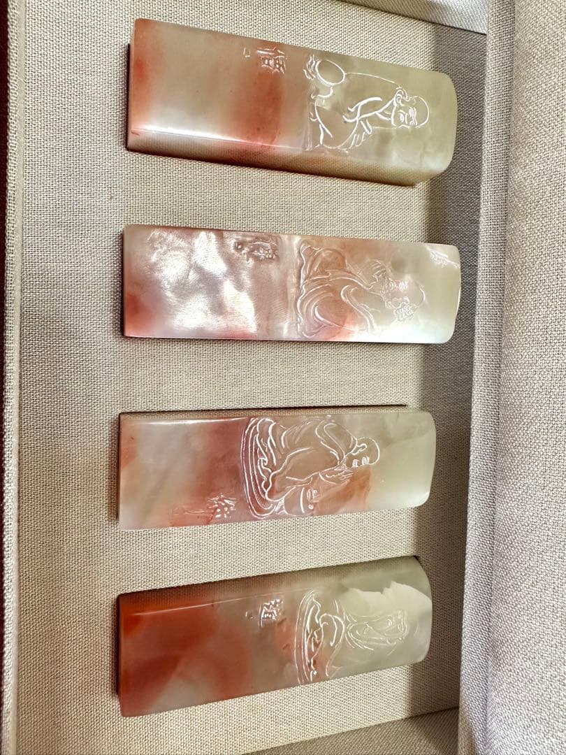 【悟　道　仏　禅】美品　ラオス 水凍　印材 落款 遊印 雅号　浮き彫　薄意　4点