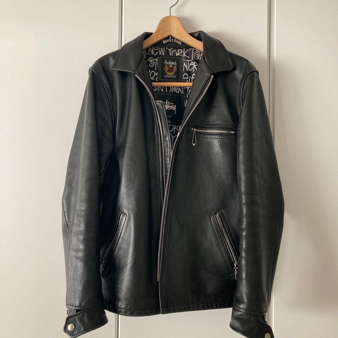 Lサイズ⭐︎schott✖️stussy シングルライダースジャケット
