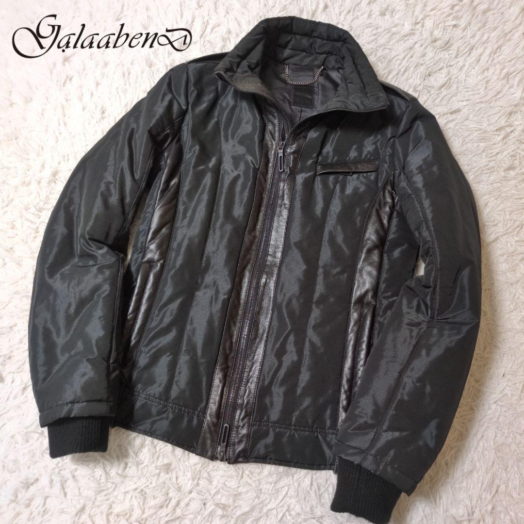 ガラアーベント　メンズ　レザーナイロン切替ライダースジャケット　細身　サイズL