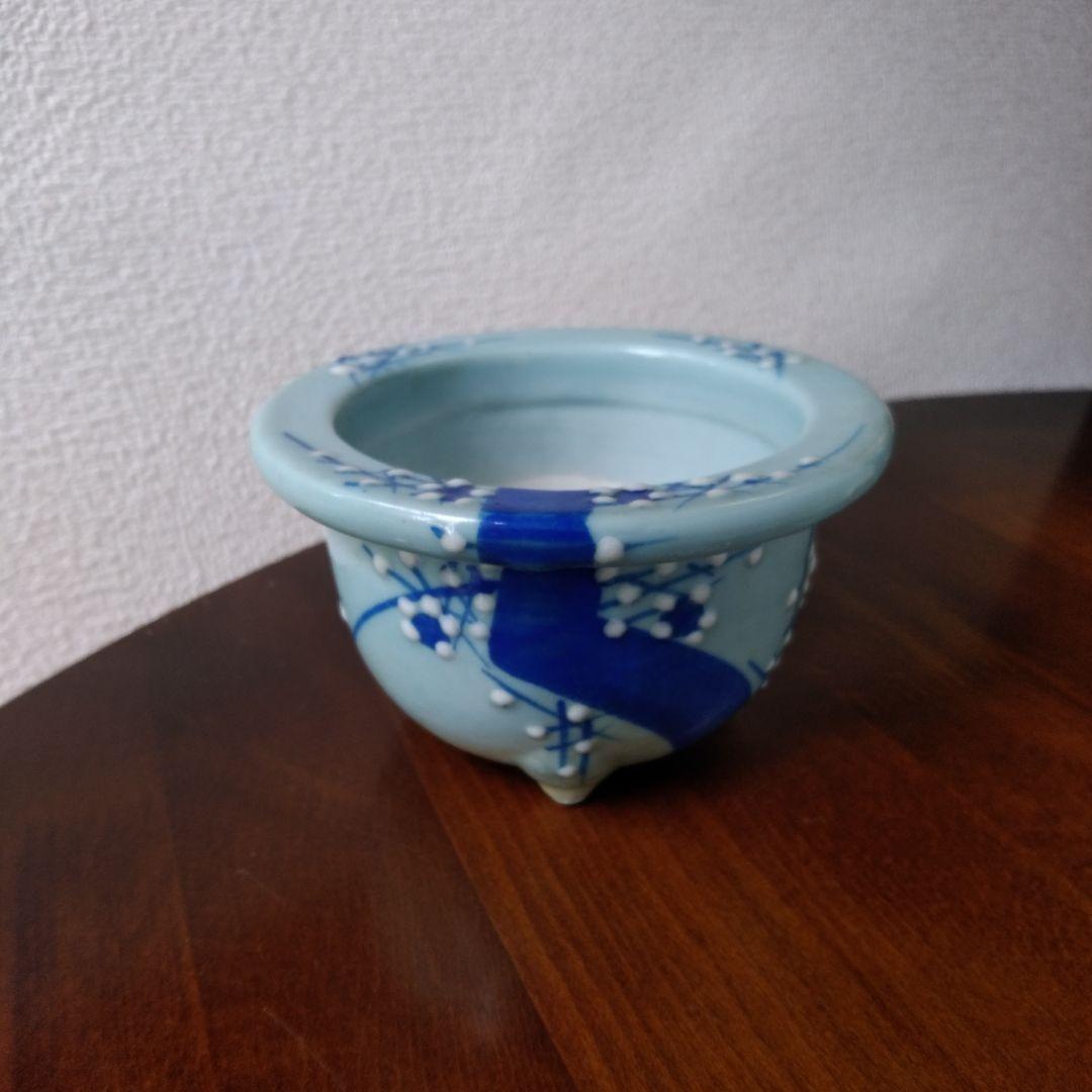 瀬戸　青磁梅花文　植木鉢　骨董