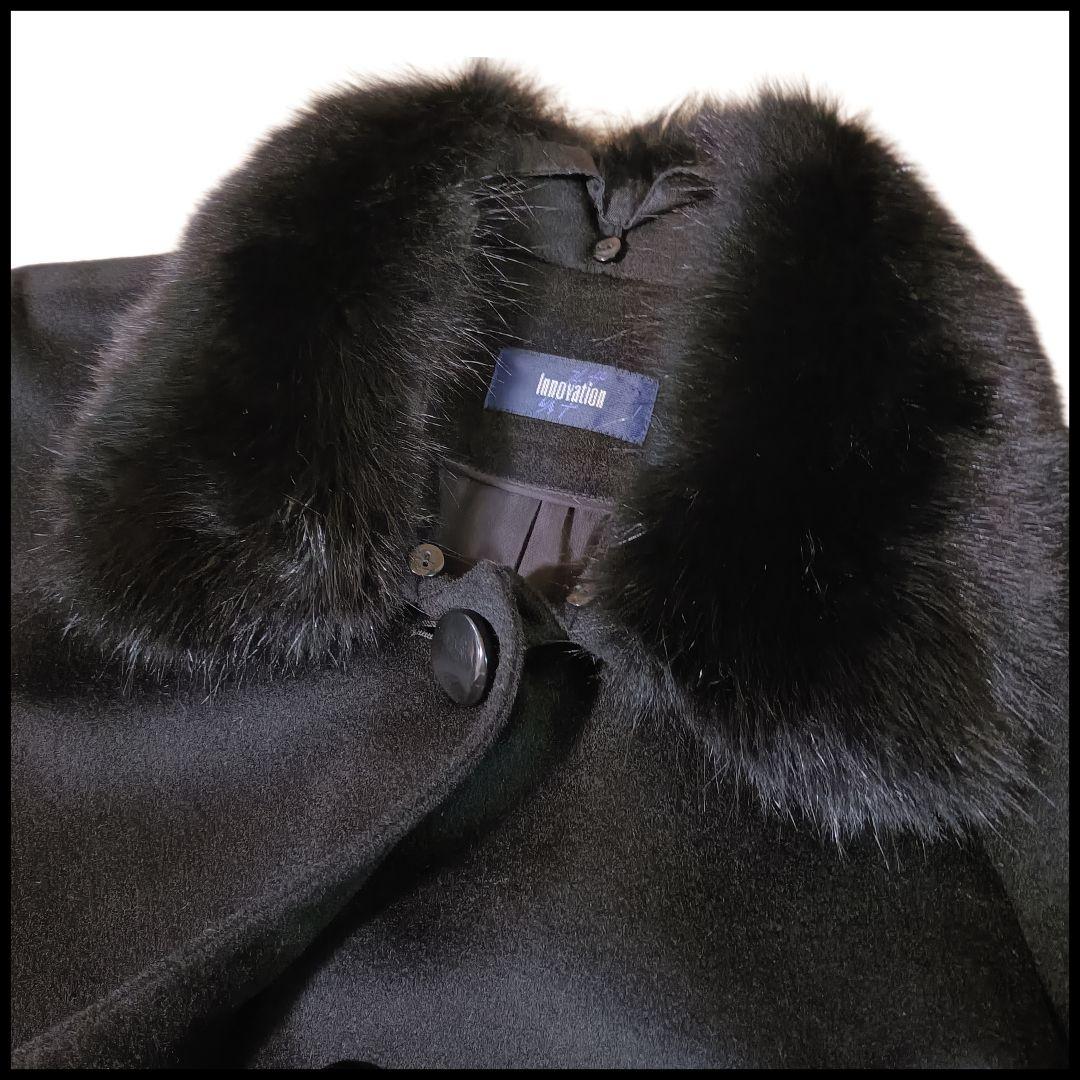 極美品 【大きいサイズ】 カシミヤ100％ チェスターコート 黒 ファー付 XL