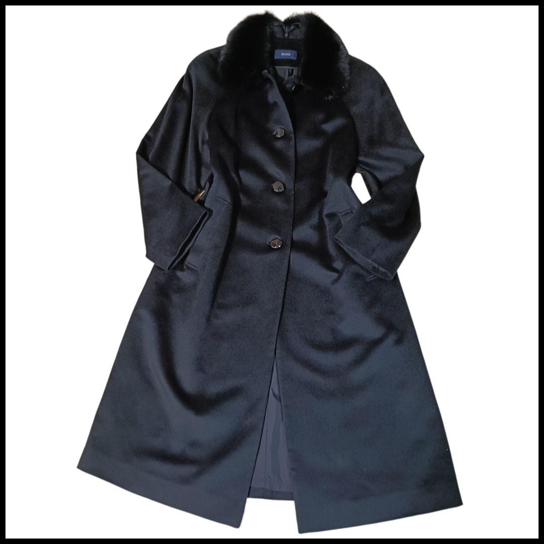 極美品 【大きいサイズ】 カシミヤ100％ チェスターコート 黒 ファー付 XL