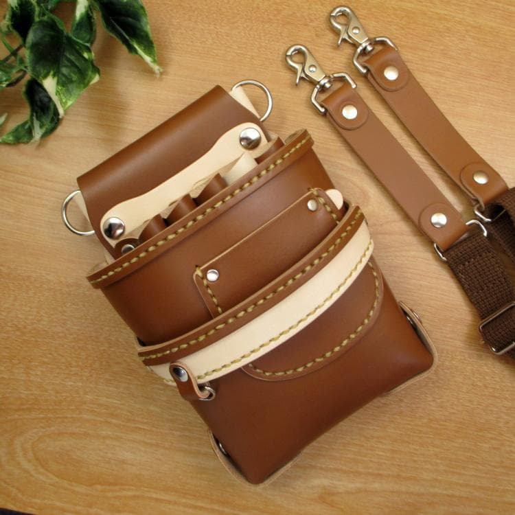 キャメル＆ナチュラル　５丁差し　本革シザーケース　SCA-39/CCA