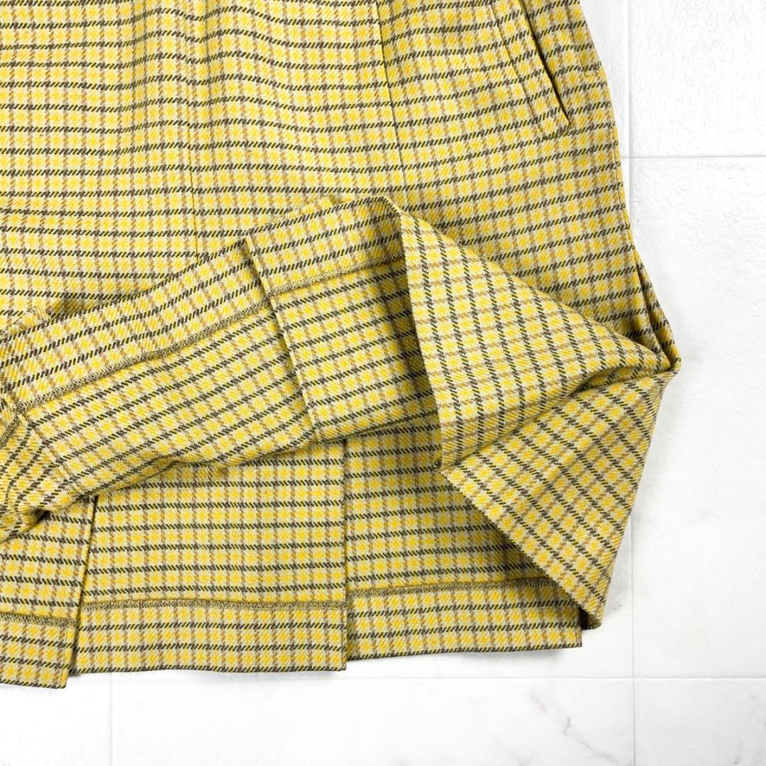 美品 クリスチャンディオール チェック柄プリーツスカート 黄色 S*CD103