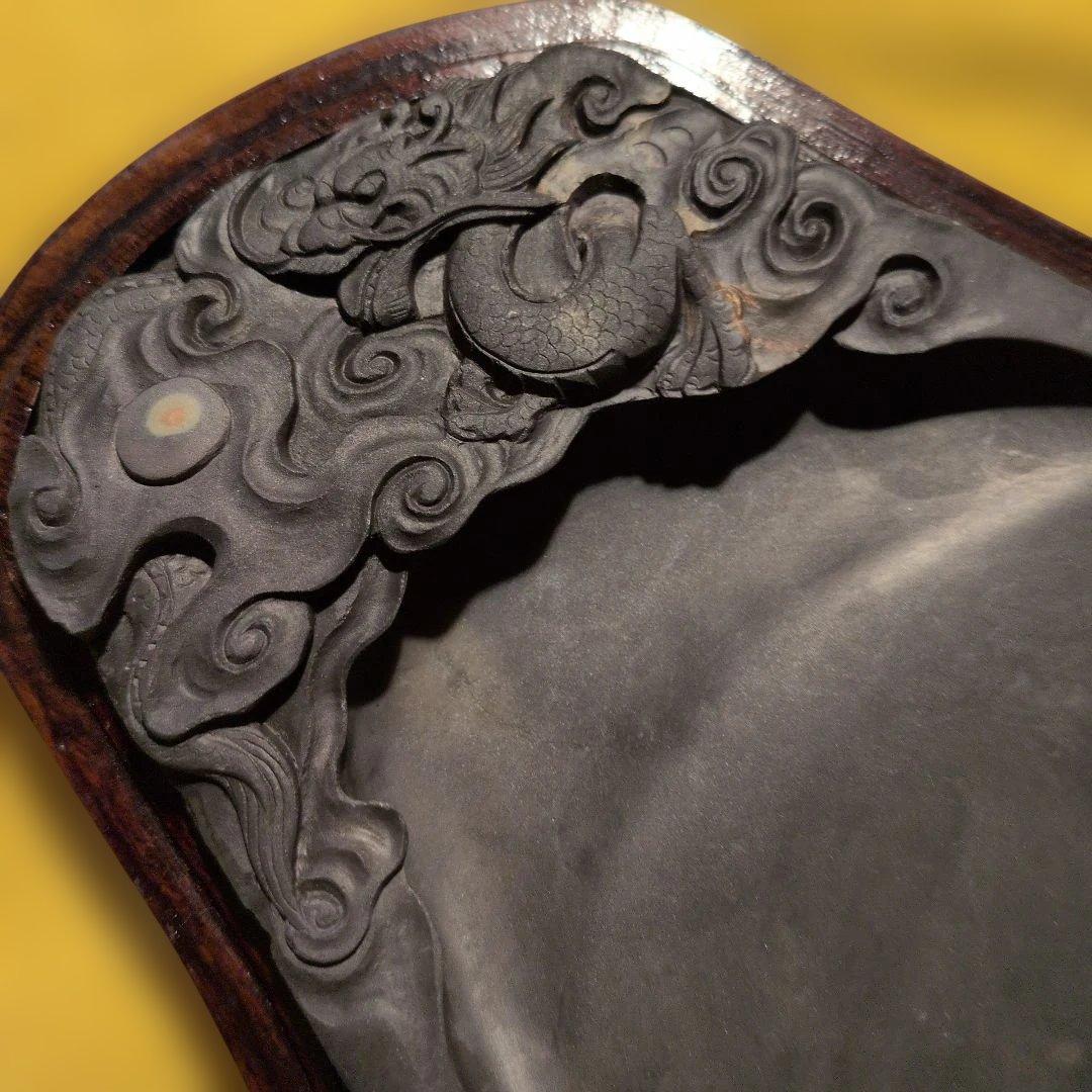 【雲龍石眼】吉祥彫刻　端渓硯 　中国美術　骨董