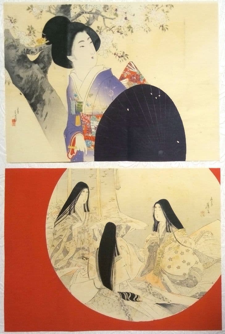 口絵木版画、小説日本女禮式大全の口絵二枚売りになります。水野年方と富岡永洗画