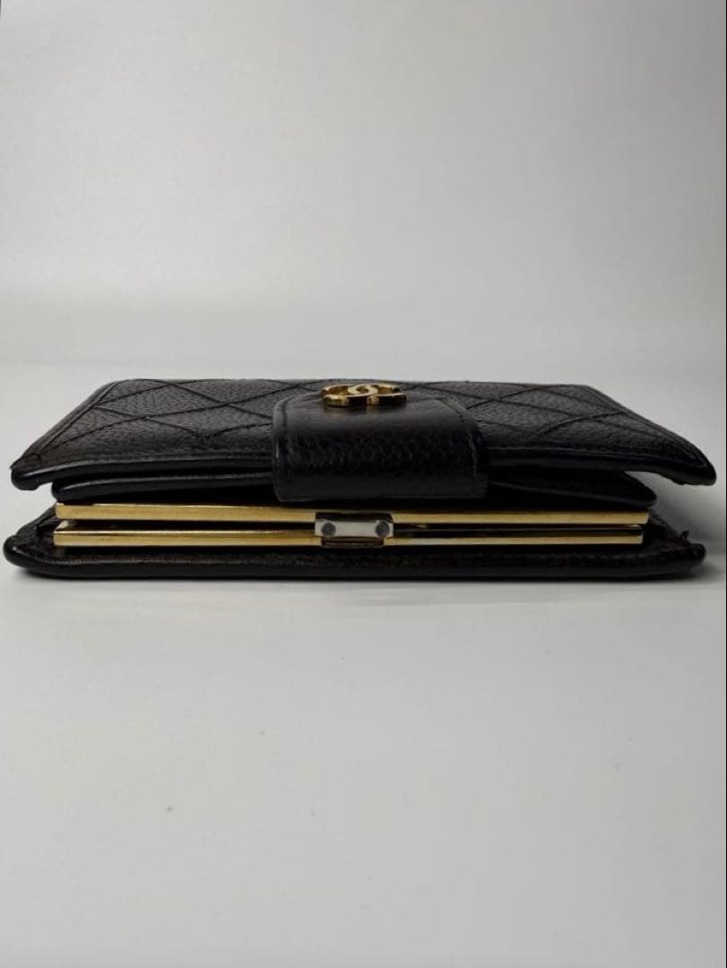 【美品】CHANEL Wホック財布　ビコローレ　キャビアスキン　黒　がま口
