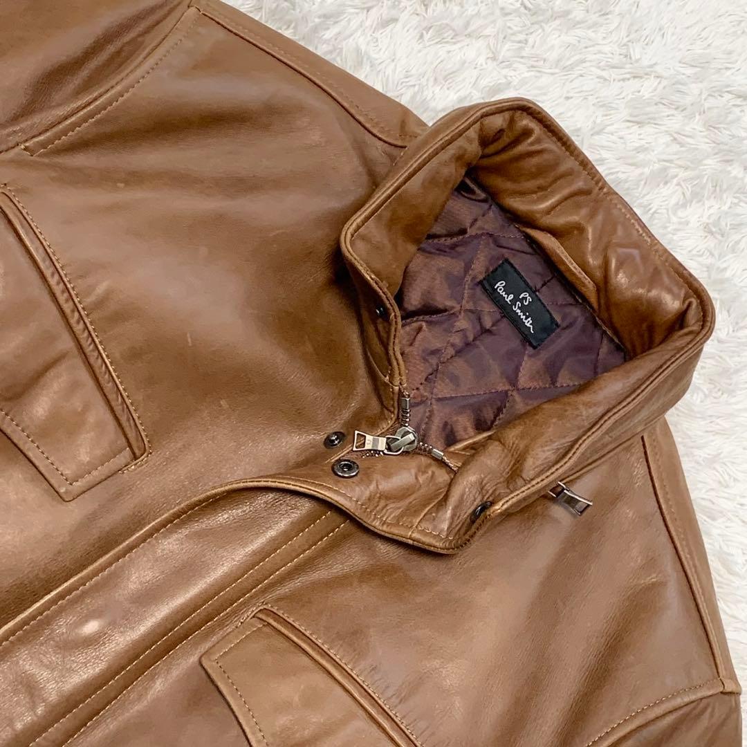 牛革カウレザー /ポールスミス キルティング レザージャケット キャメル
