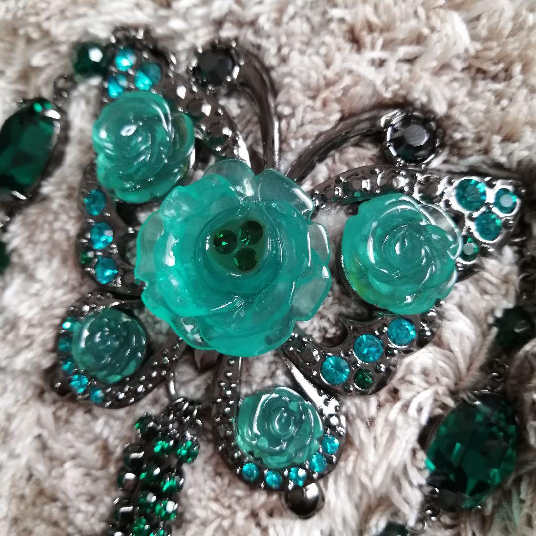 ANNA SUIアナスイ グリーン 蝶 ブローチ ネックレス ローズ　パピヨン