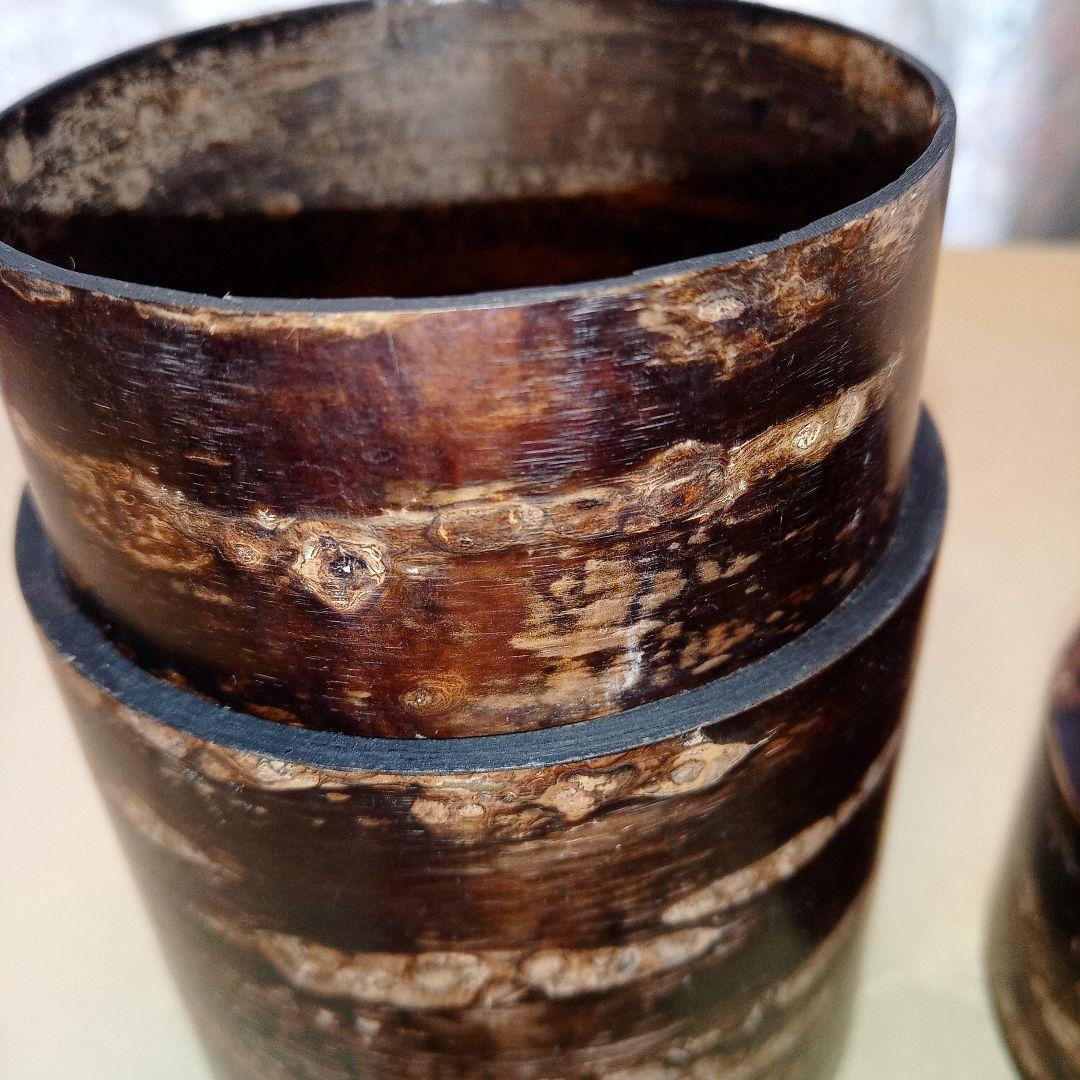 茶筒　樺細工 　総皮茶筒　円筒形容器 　中蓋と茶杓付き　保存容器