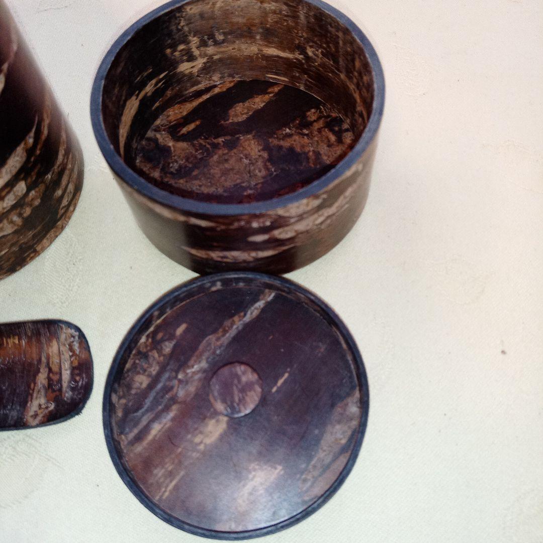 茶筒　樺細工 　総皮茶筒　円筒形容器 　中蓋と茶杓付き　保存容器