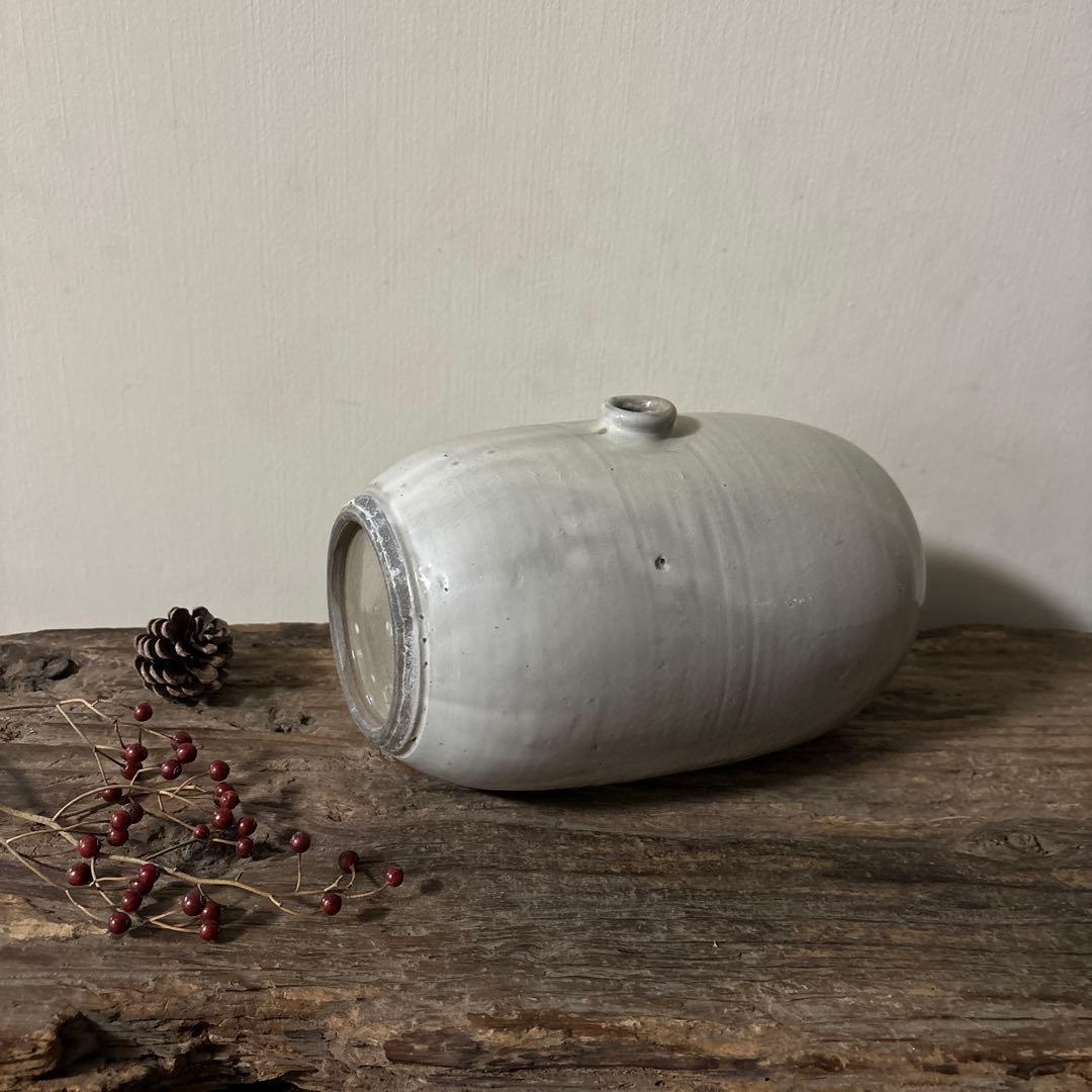 平清水焼　灰白釉掛　古民藝　古道具　アンティーク　花器　骨董　古陶磁　検:李朝