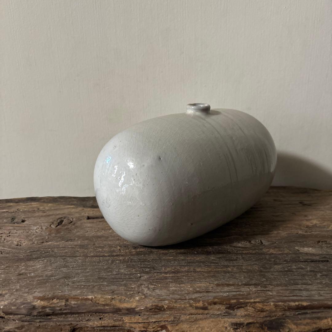 平清水焼　灰白釉掛　古民藝　古道具　アンティーク　花器　骨董　古陶磁　検:李朝