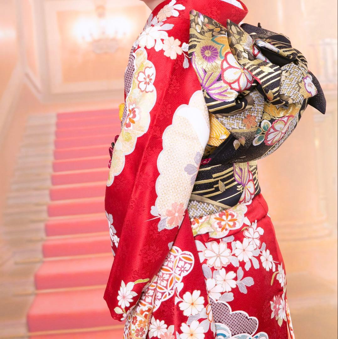 成人式　振袖　長襦袢　半えり　帯　帯締め　帯揚げ　6点セット　金コマ刺繍　菊京屋