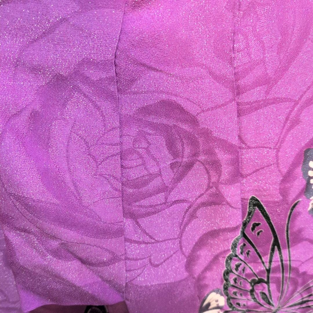 【美品】紫と黒の蝶模様の振袖＆帯のセット