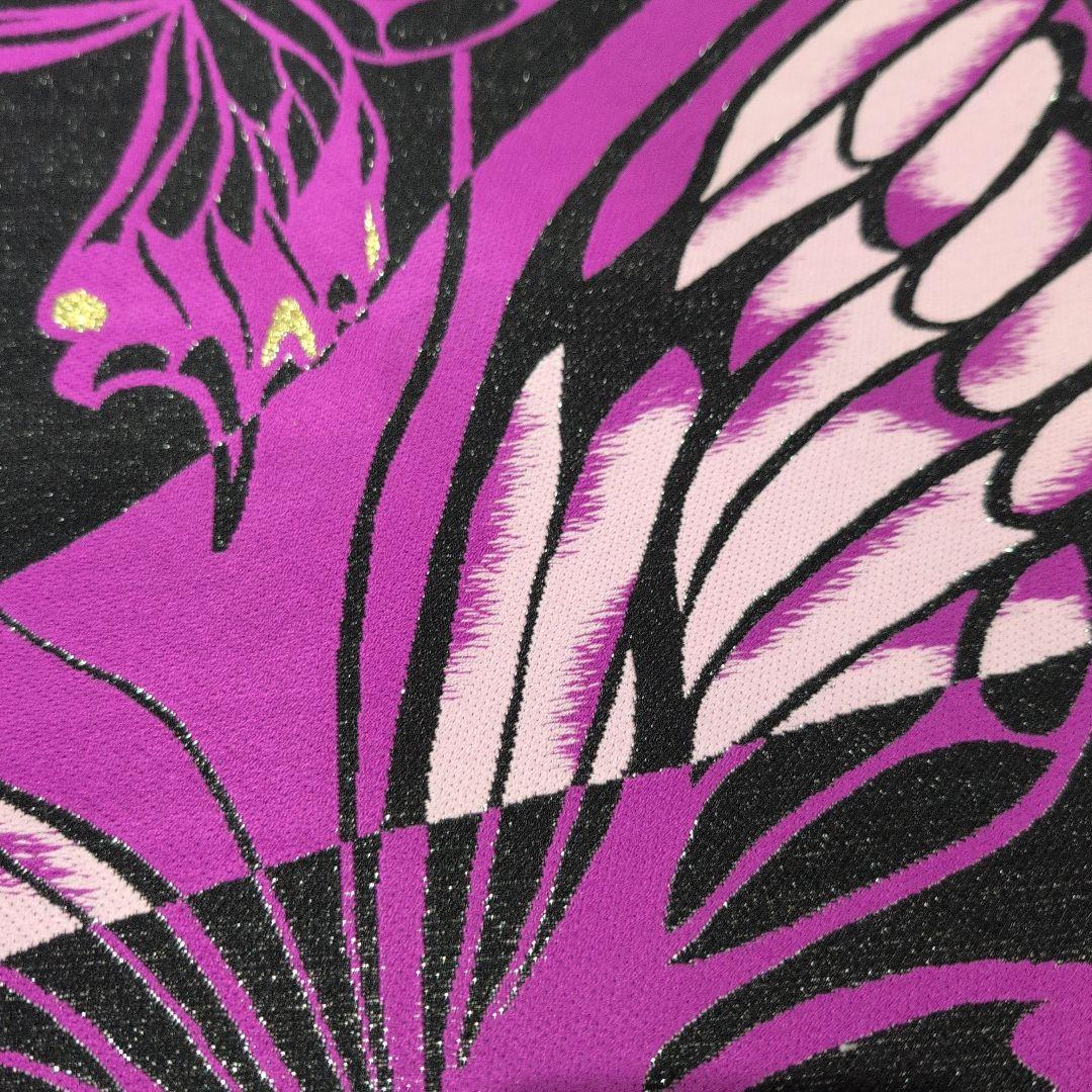 【美品】紫と黒の蝶模様の振袖＆帯のセット