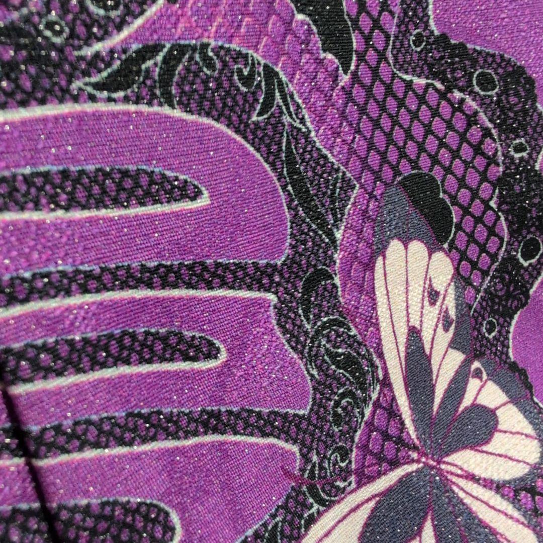 【美品】紫と黒の蝶模様の振袖＆帯のセット