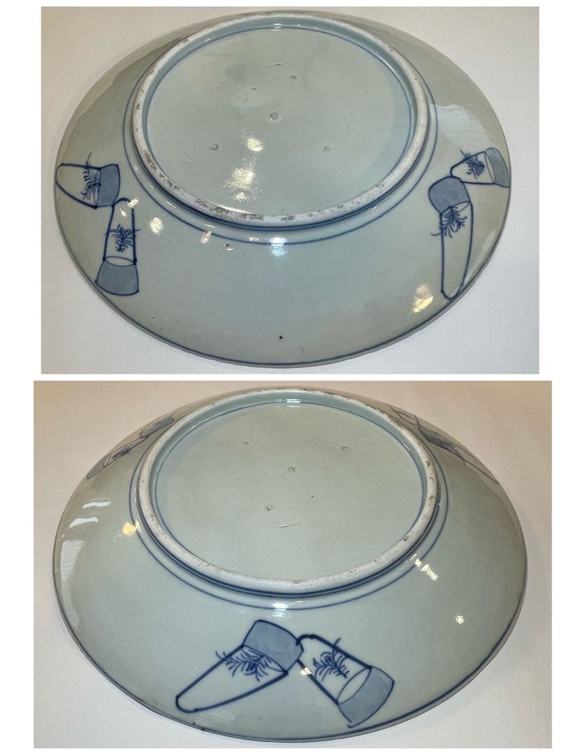 古伊万里　金彩　色絵皿　白抜き技法　兎　花籠　雪輪　大皿