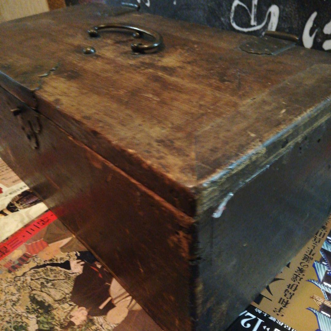 江戸時代後期幕末頃時代全長４２センチ在銘有豪商武家欅木製手持ち薬箱蔵出当時物