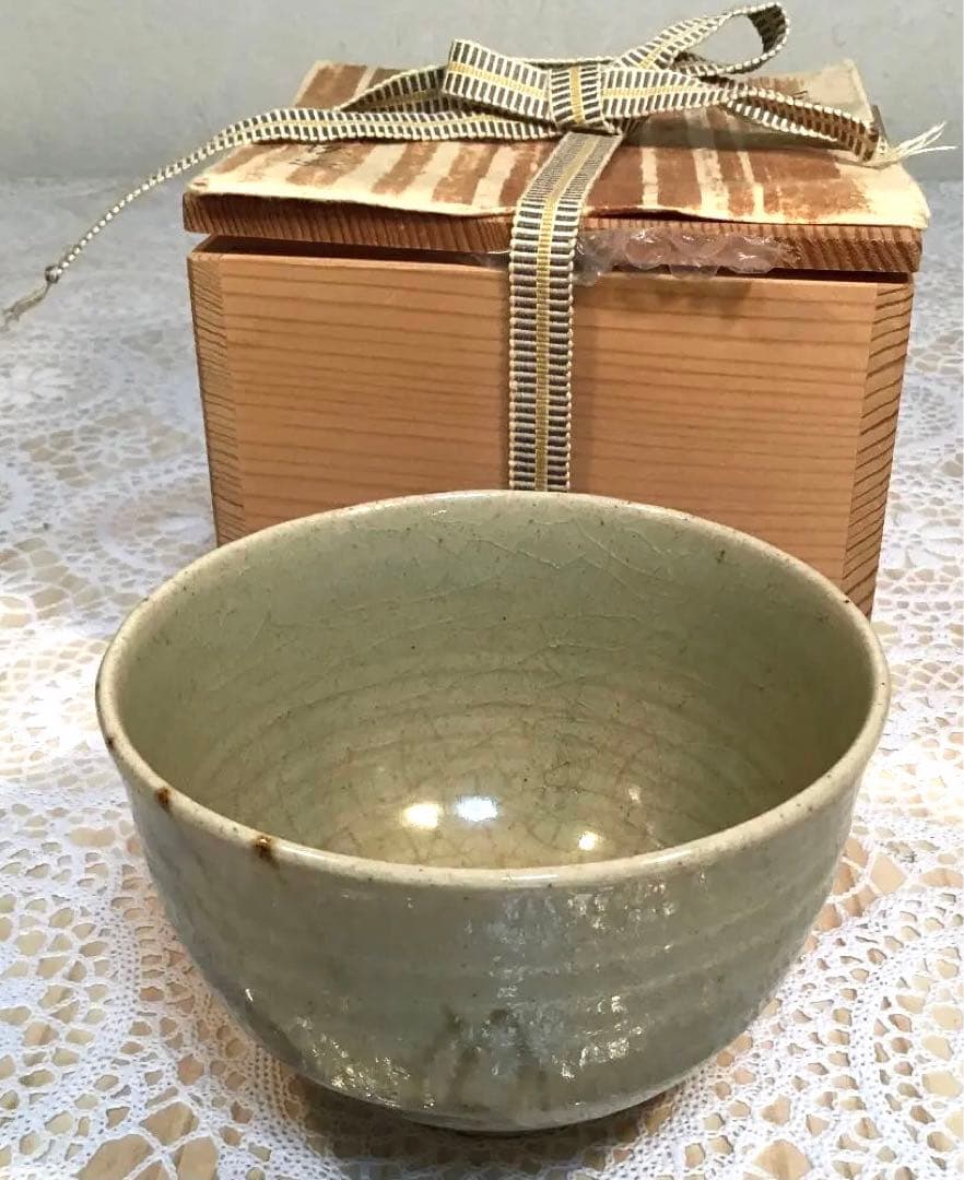 茶道具 茶碗 灰釉茶碗 渓泉 直径約120ミリ 高さ約80ミリ N 282