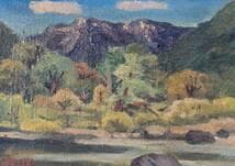 【真作】絵画　田中志郎　油彩SM　初秋　山と川の風景画　柔らかな自然美　X105