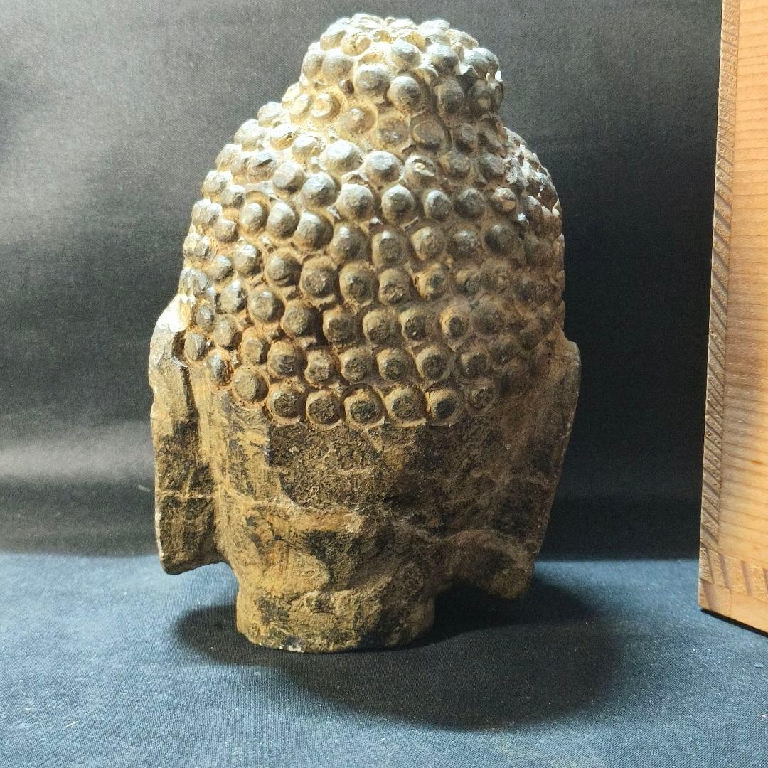 中国仏教美術 佛頭 天然石 手彫り骨董 アンティーク 石窟発掘 蒐集家放出極上品