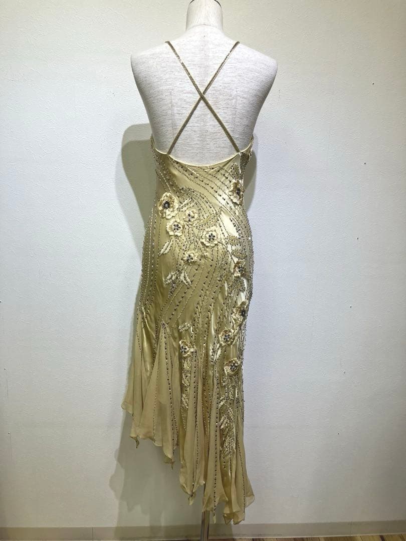 Bicici ビーズ刺繍　ロングドレス　シルク100% サイズS 花柄刺繍