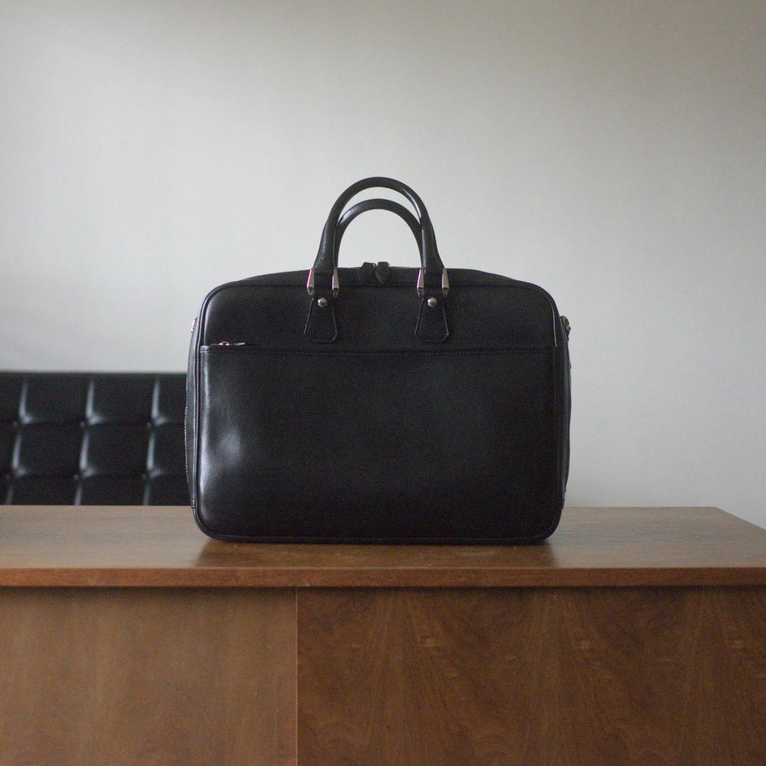 【中古】万双／双鞣和地シングルブリーフケース／ブラック