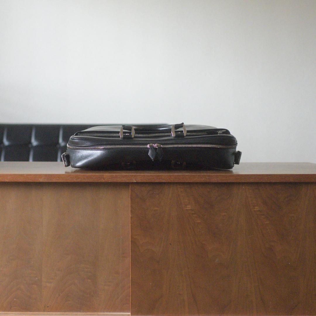 【中古】万双／双鞣和地シングルブリーフケース／ブラック