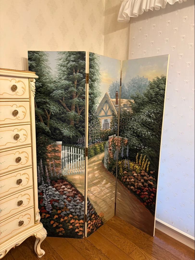 花柄・風景画の三つ折りスクリーン