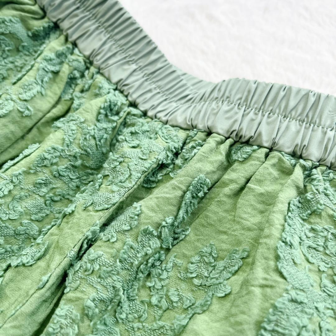 BEARDSLEY カットジャガードサルエルパンツ 緑 ゴム 刺繍 ゆったり