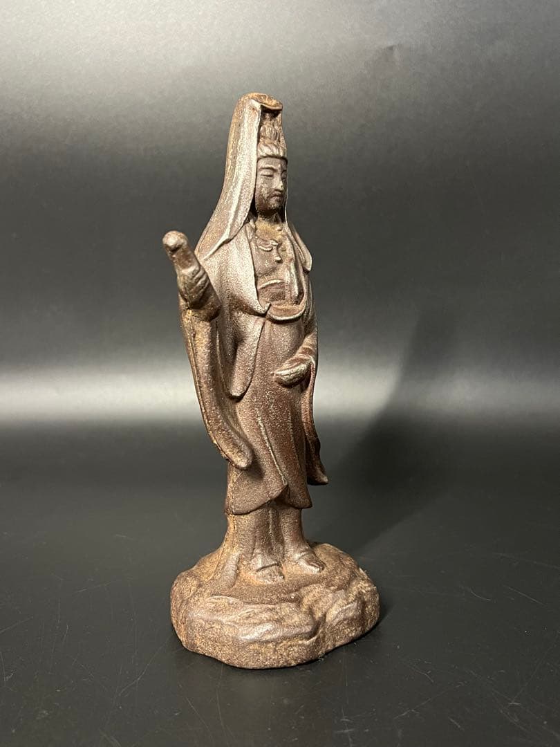 古い鉄製 観音菩薩立像／鋳鉄 仏像 在地信仰 古道具 ◎古美術庵々 アンティーク