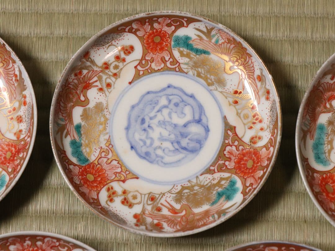専用品【CM13】冨貴長春 古伊万里 金彩色絵 小皿 15枚 12.4cm 龍