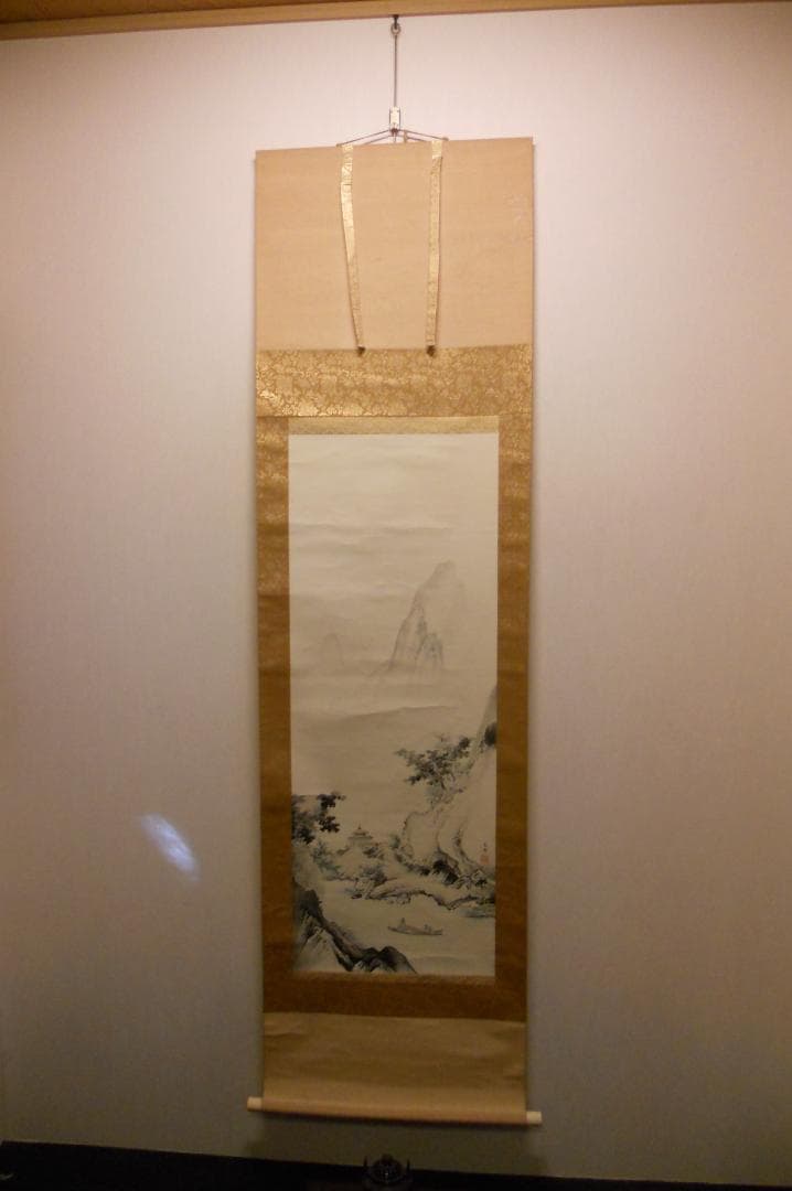 掛け軸 橋本雅邦 江亭帰隠之図 紙本 名品 複製 希少 軸装 茶道具 掛軸 美品