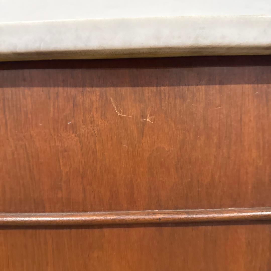 年末年始saleヴィンテージ　サイドテーブル　大理石天板　引き出し／扉収納付き