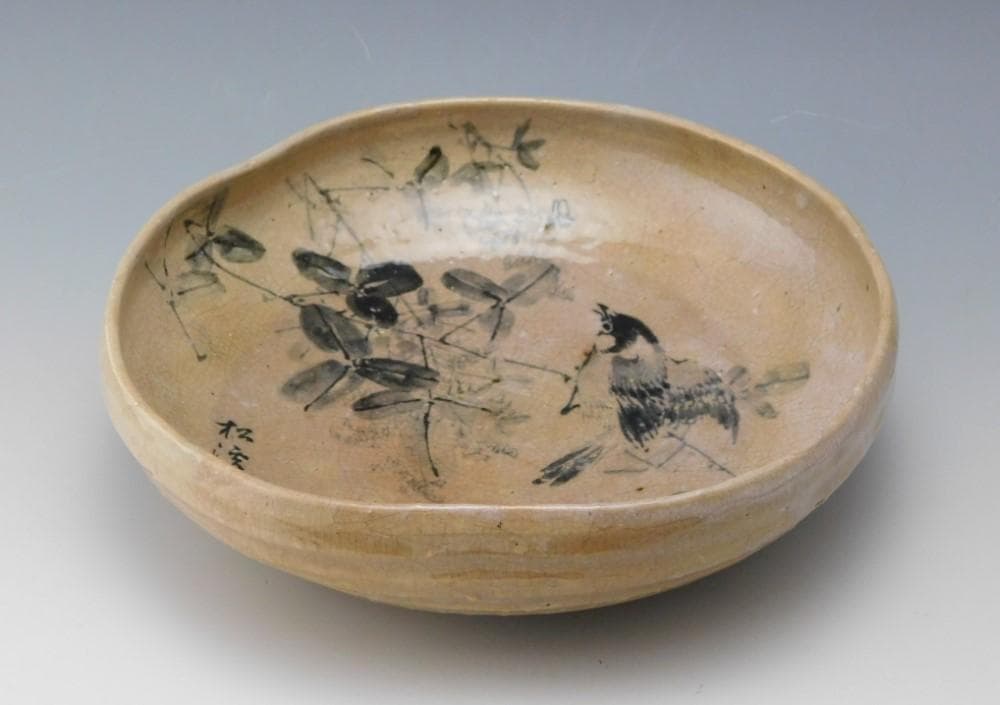 【鳳凰堂】吉賀大雅『萩焼 菓子鉢』茶道具 菓子器 絵萩 河村松渓 真作保証