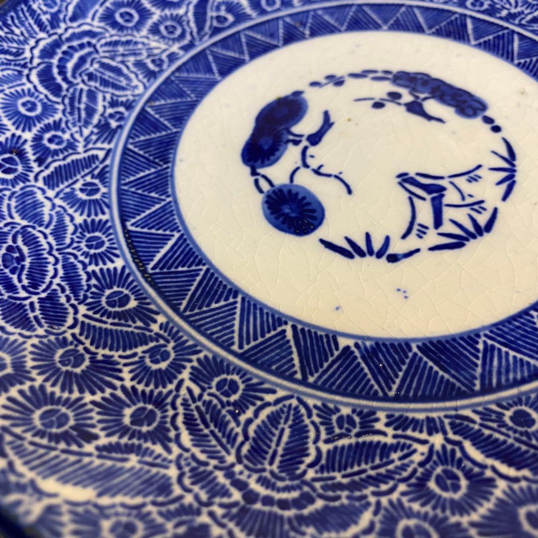 伊万里　古伊万里　中皿　花の図　松竹梅　染付　3客