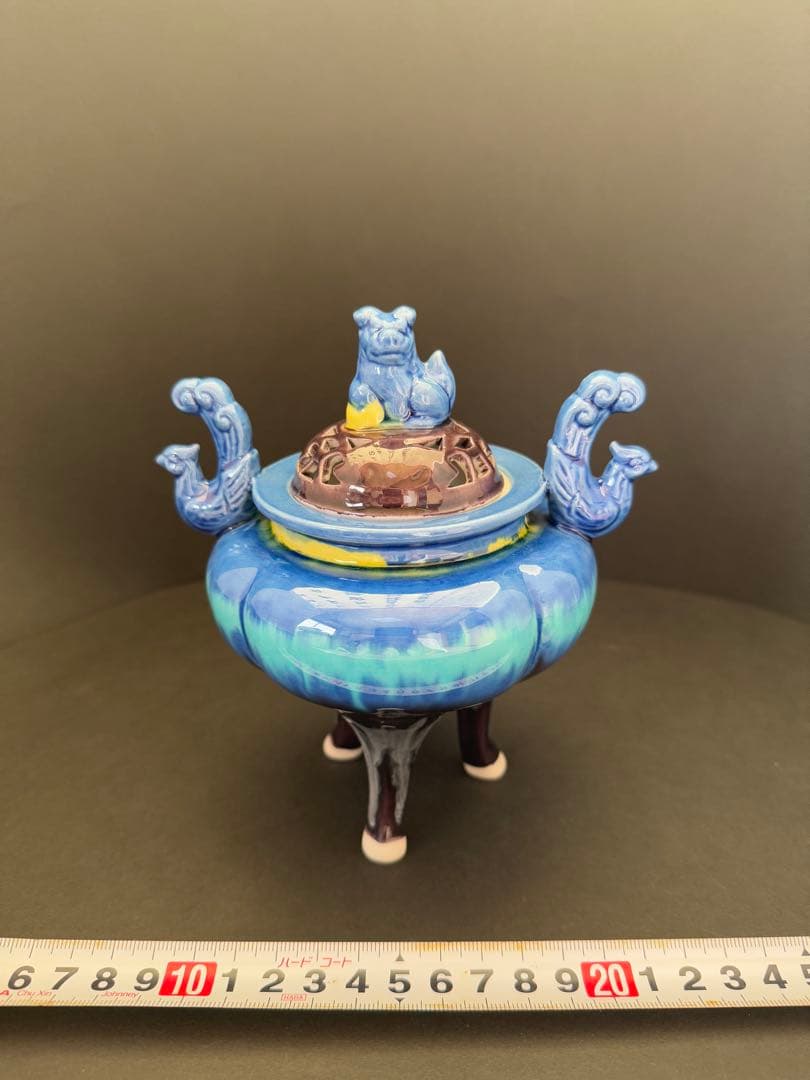 九谷焼　司峰作　獅子蓋　鳳凰耳付　香炉　送料込み