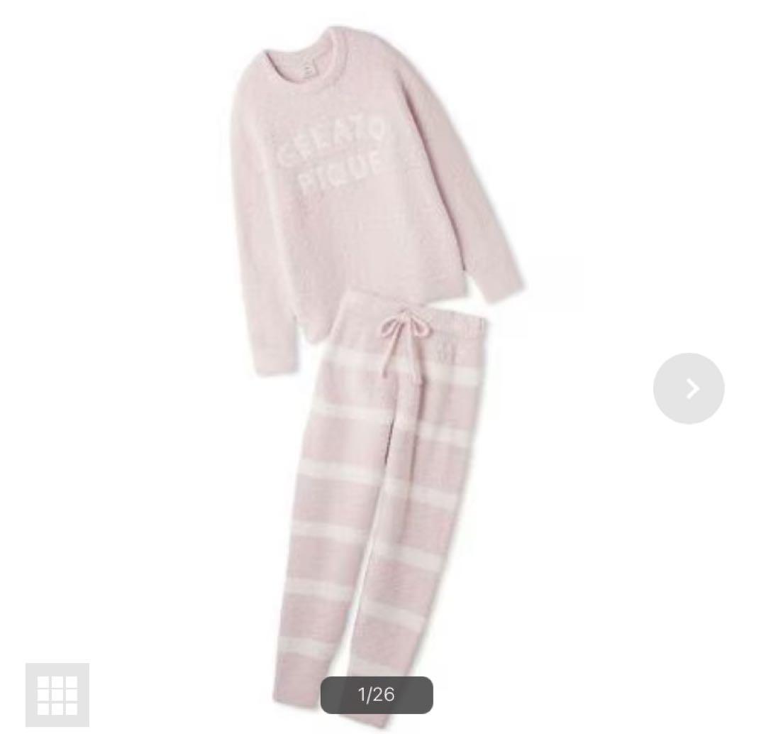 ジェラートピケ、パウダーロゴジャガードプルオーバー&ロングパンツセット、ピンク