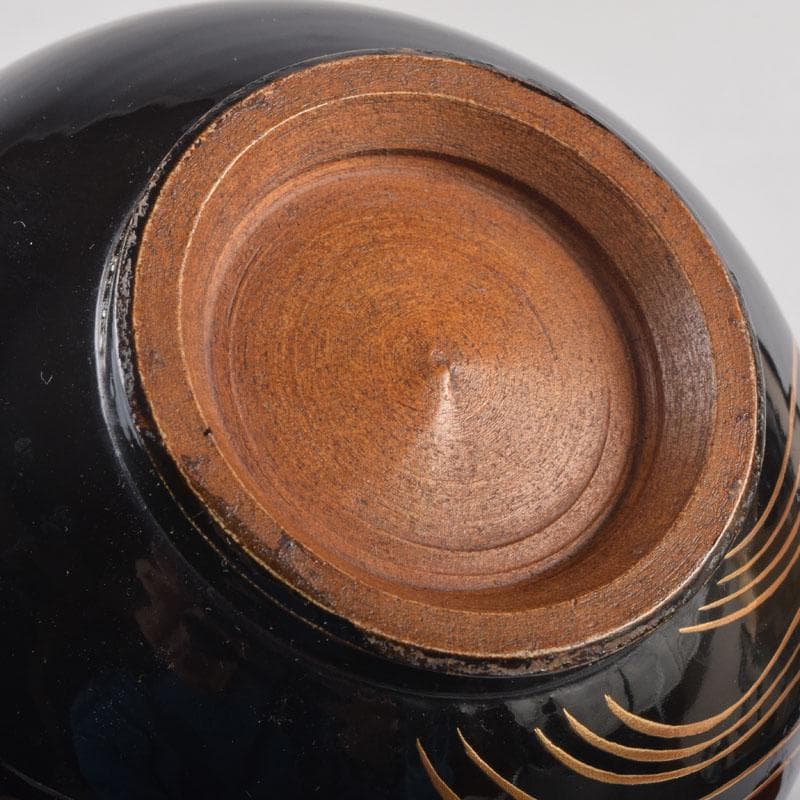 茶道具　春斎銘　陶蒔絵　黒塗　朱塗　波筏瓢箪蒔絵　茶碗　一対　V　8409