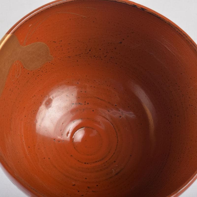 茶道具　春斎銘　陶蒔絵　黒塗　朱塗　波筏瓢箪蒔絵　茶碗　一対　V　8409