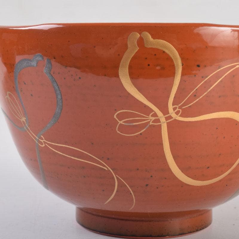 茶道具　春斎銘　陶蒔絵　黒塗　朱塗　波筏瓢箪蒔絵　茶碗　一対　V　8409